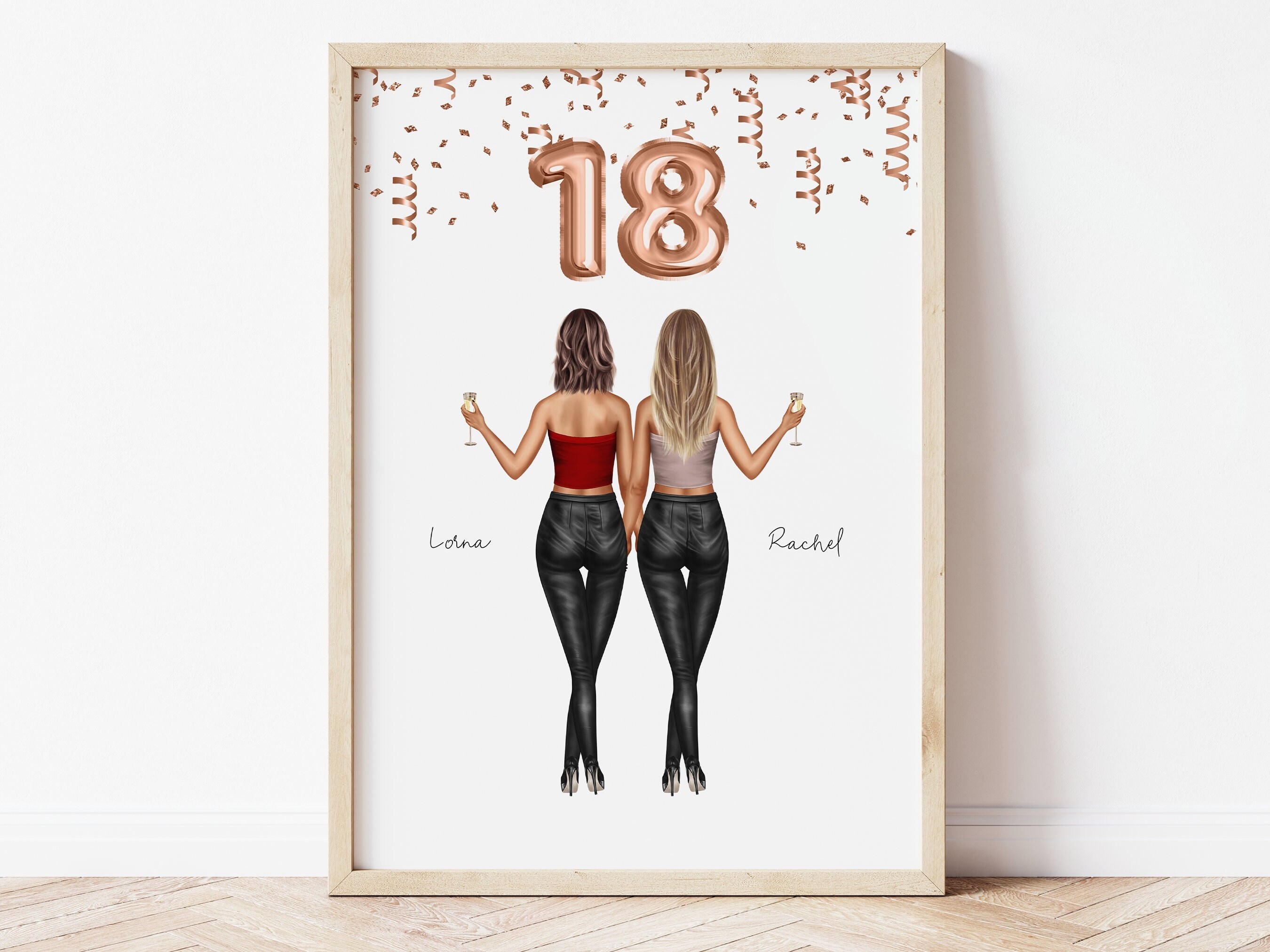 Personalised 18th Birthday Best Friend Illustration Print