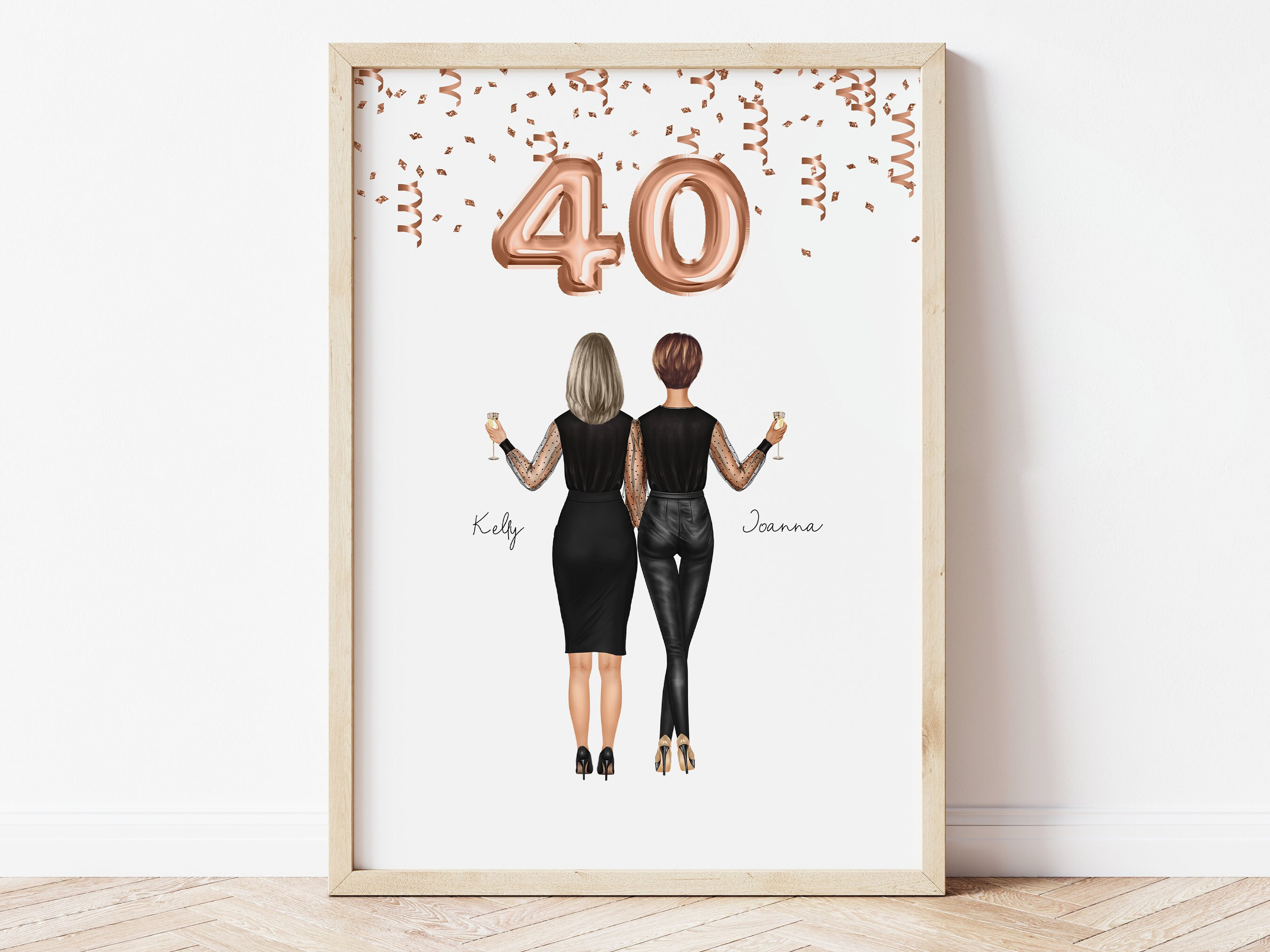 Personalised 40th Birthday Best Friend Illustration Print