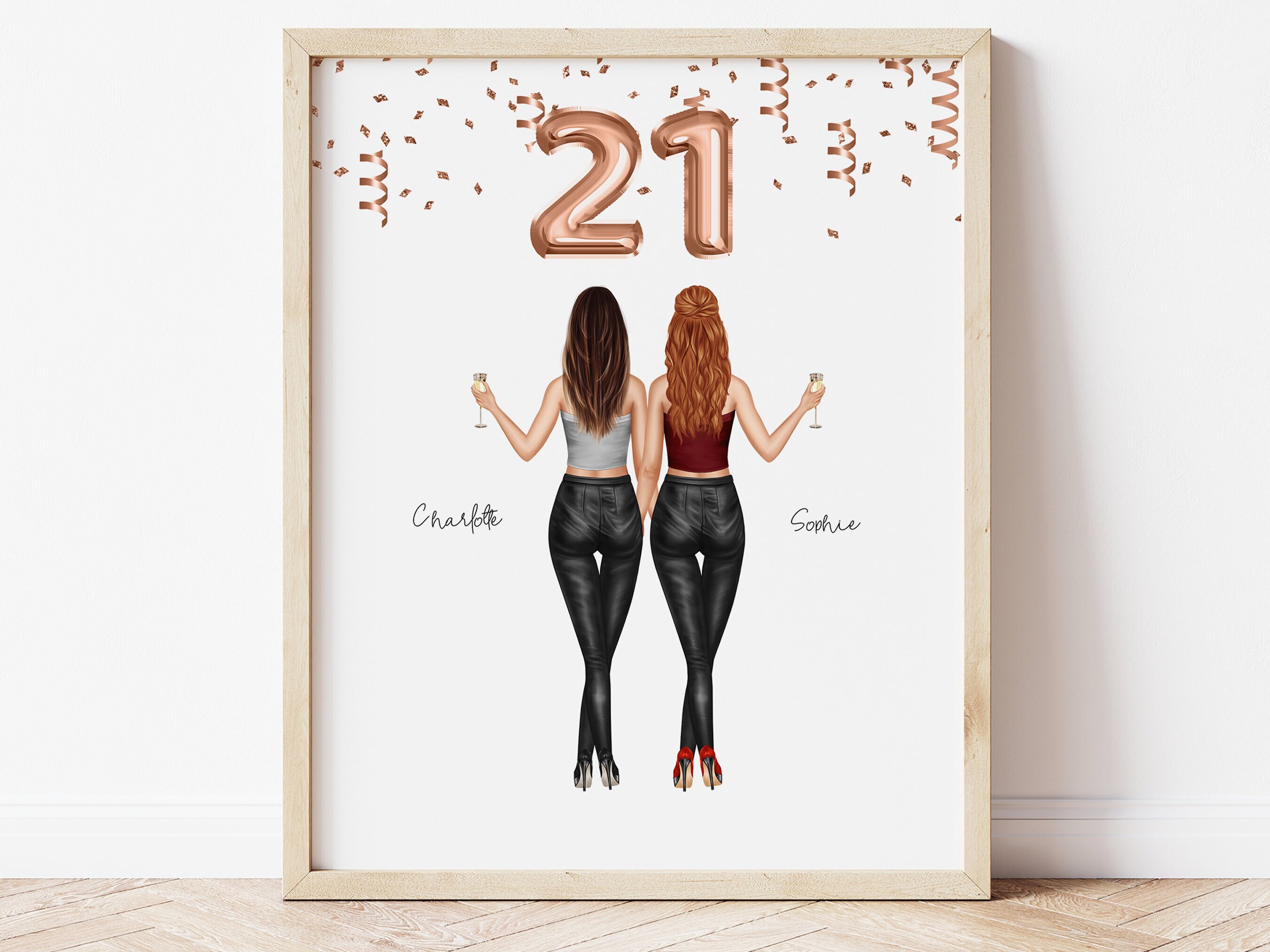 Personalised 21st Birthday Best Friend Illustration Print